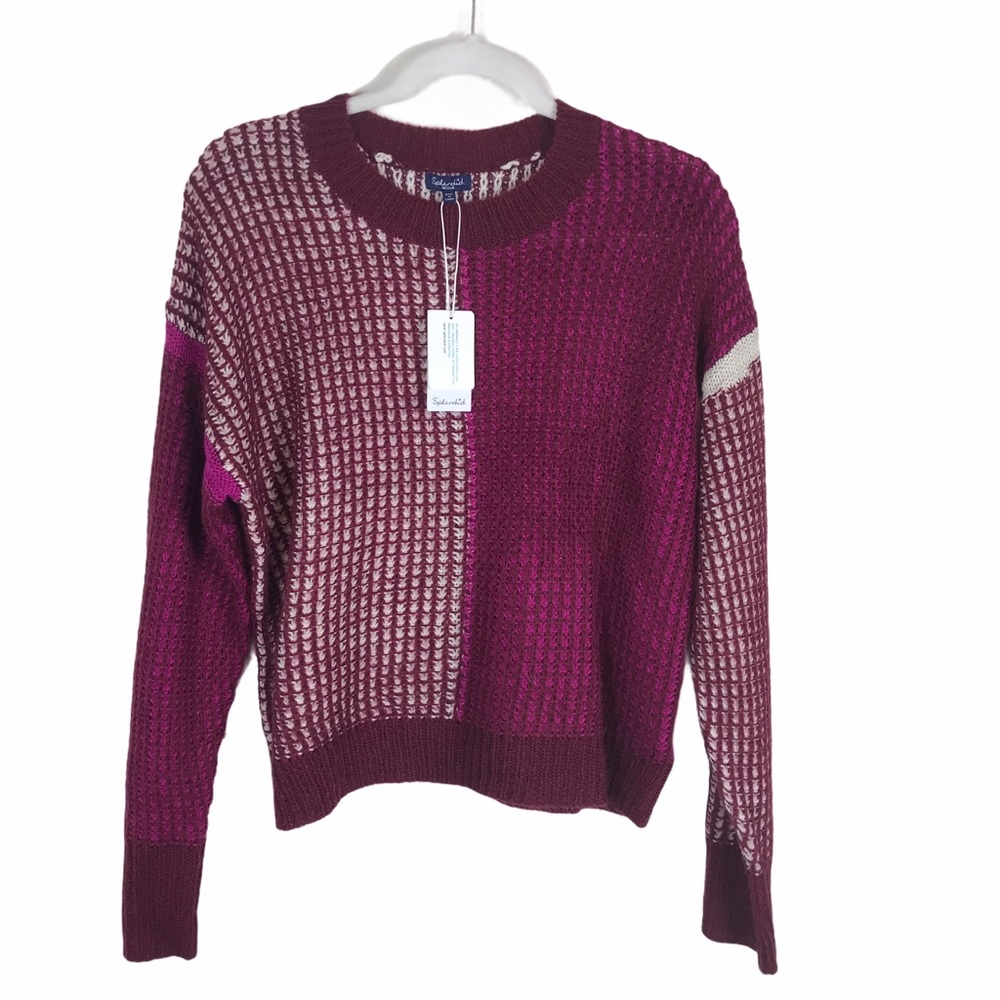 Splendid | Color Block Pullover Knit Sweater Top Raspberry Pink Red Medium